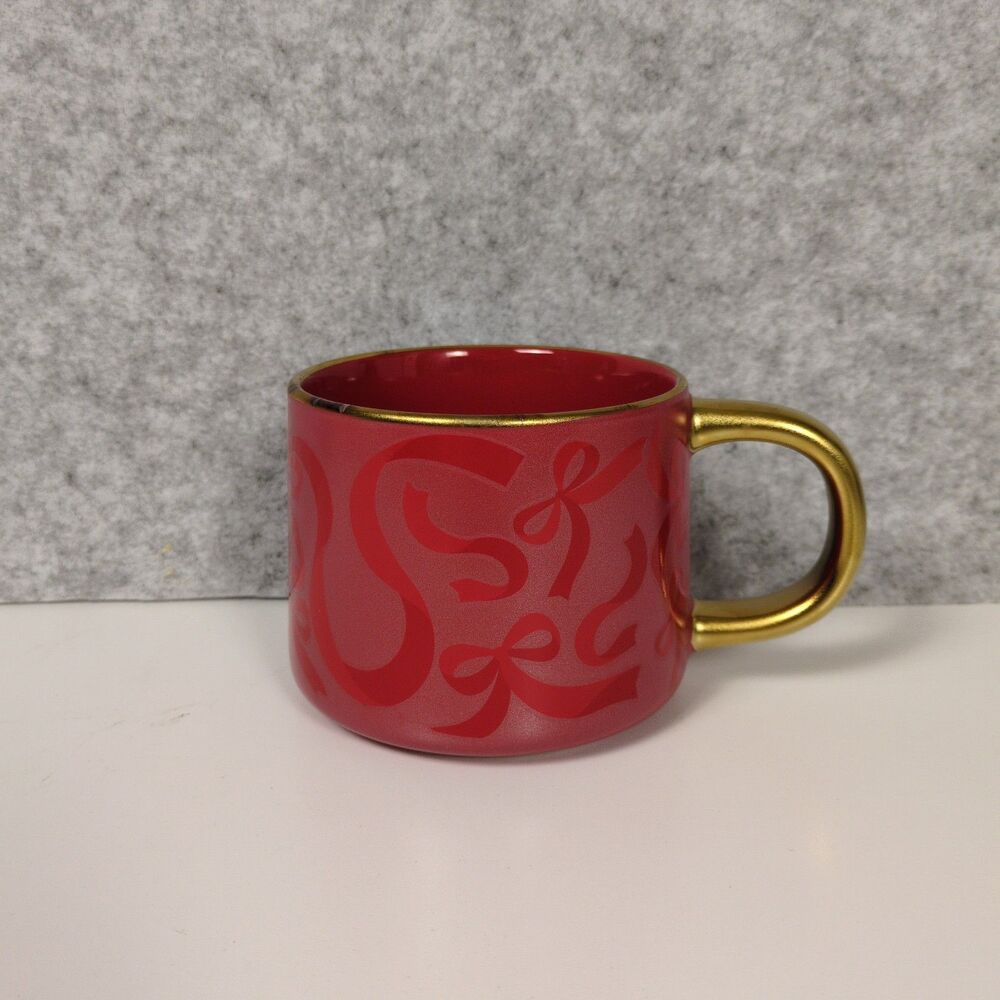 2025 Starbucks Christmas Mug Red Ribbons Bows w/ Gold Trim 14 oz Limited Edition